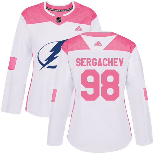 Adidas Lightning #98 Mikhail Sergachev White/Pink Authentic Fashion Women's Stitched NHL Jersey